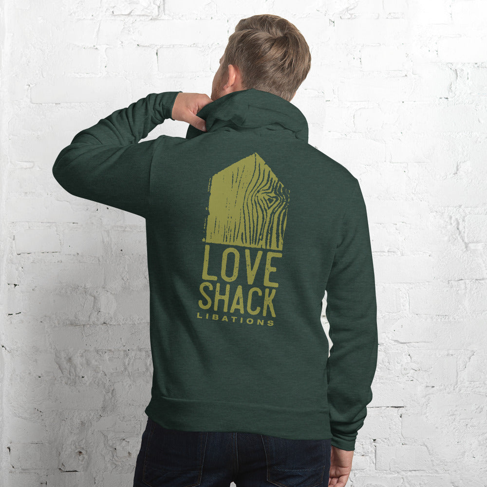 Love Shack Libations - Green Logo (back) - Bella + Canvas 3719 Unisex Fleece Pullover Hoodie, Hoodie, Love Shack Libations - MerchHeaven.com